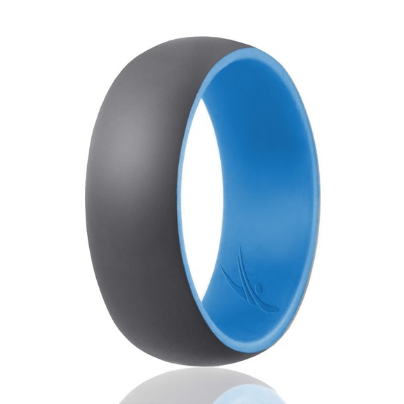 Silicone Wedding Ring - Duo Collection Dome Style - Light Blue-Grey by ROQ - Picture 2 of 3